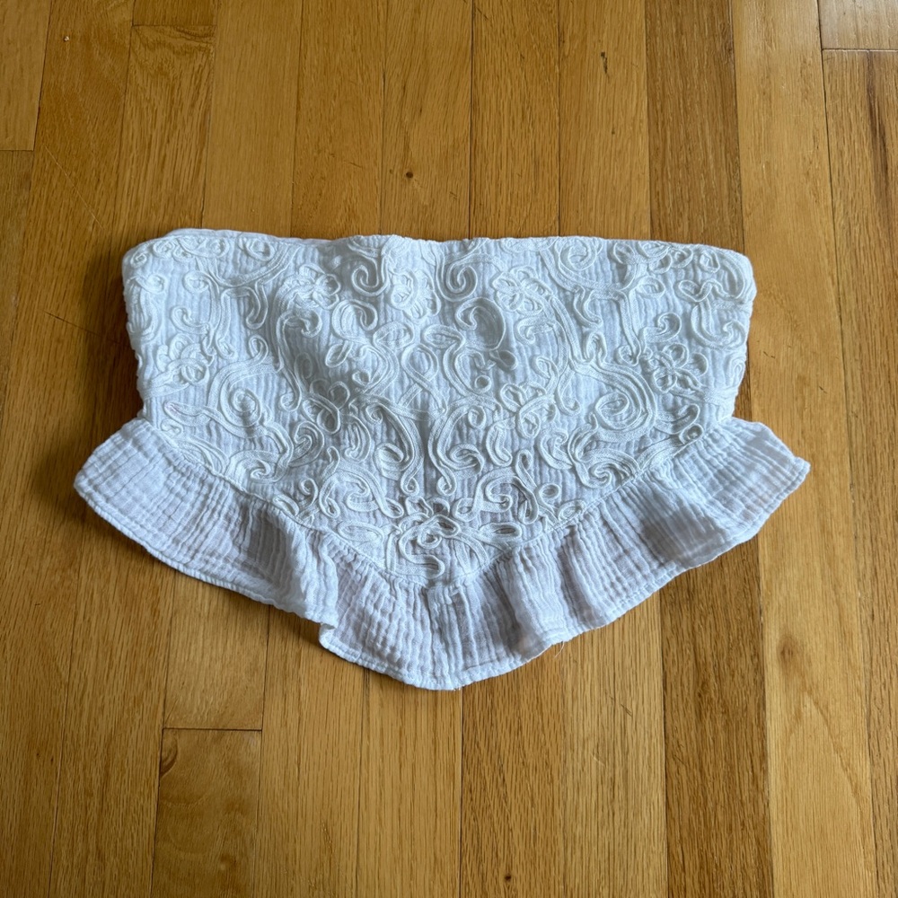 American Eagle White Floral Strapless Tube Top Medium